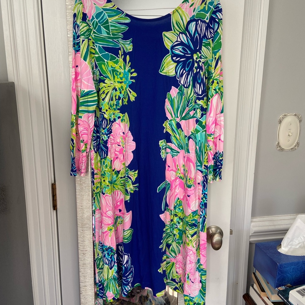 Lilly Pulitzer Navy Dress with Pink & Green Floral Print size Large